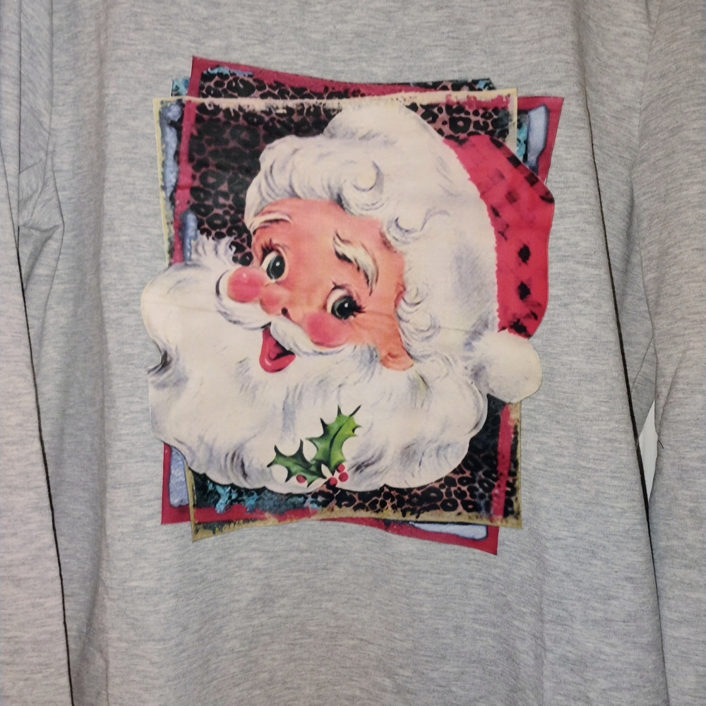 Festive Santa Graphic Gray Sweatshirt LG PTP 22"